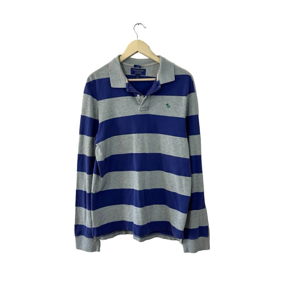 Vintage Abercrombie XXL Muscle Polo Shirt Rugby Striped Long Sleeve Mens